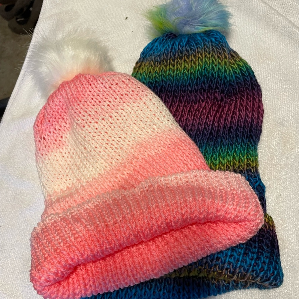 Soft Pink Knitted Beanie Hat with Pom-Pom